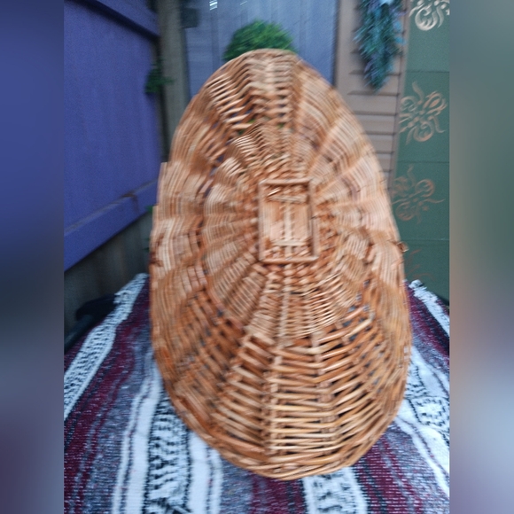 VTG Large Wicker Flower Foraging Wicker Flat Basket Top Handle Boho Cottagecore - Picture 4 of 7